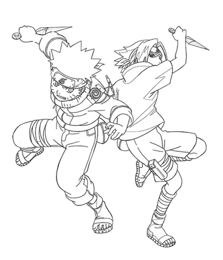 Sasuke and Naruto Junior Engaging in a Battle Coloring Page