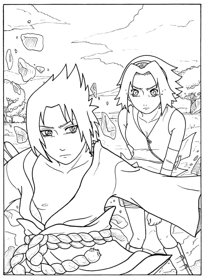 Sasuke Uchiha and Sakura Coloring Page