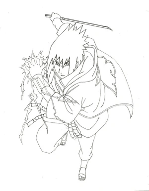 Sasuke wielding a sword and unleashing Chidori Coloring Page