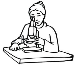 Girl Observes Microscopic Organisms Through a Microscope Coloring Page
