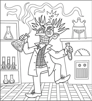 Mad Chemist Creating Potions Coloring Page