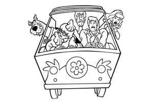 Friends Driving Car with Scooby Doo Coloring Page
