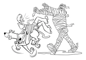 Scooby-Doo and Shaggy Running Away from Mummy Coloring Page