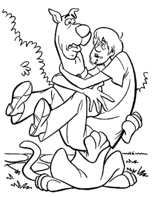 Scooby-Doo and Shaggy Sharing a Hug Coloring Page