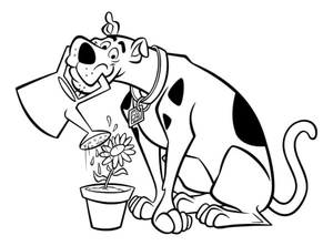 Scooby Doo Watering Flowers - Coloring Page Coloring Page