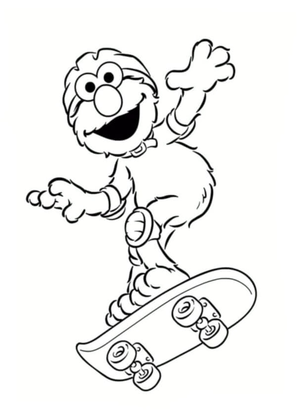 Elmo riding a skateboard Coloring Page