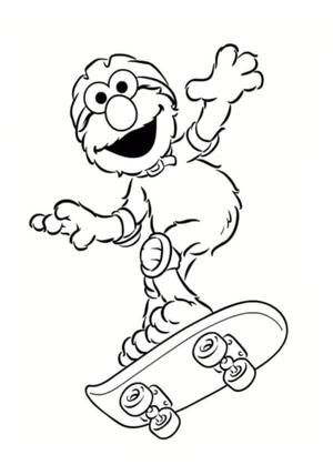 Elmo riding a skateboard
