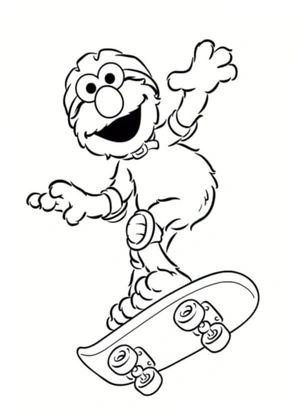 Elmo riding a skateboard Coloring Page