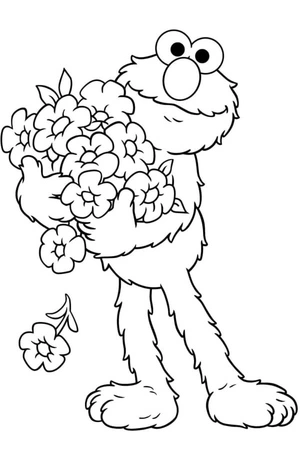 Elmo teaches boys how to give flowers to girls in a romantic way Coloring Page