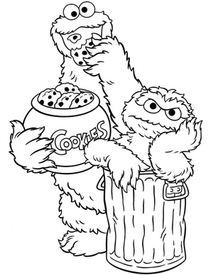 Resides in a Trash Can and Cookie Monster Loves Cookies Coloring Page