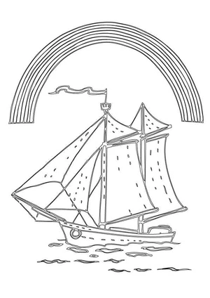 Sailing Ship with Rainbow Coloring Page