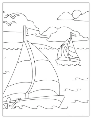 Sailing Ships on the Ocean Coloring Page