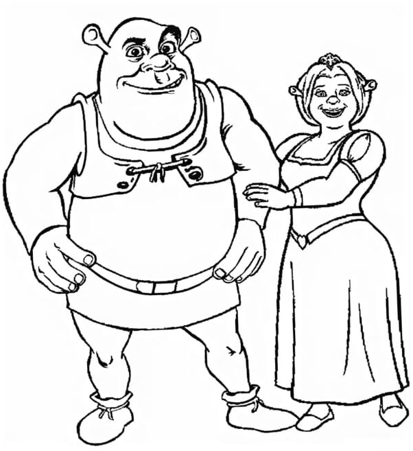 Coloring Shrek and Fiona Coloring Page