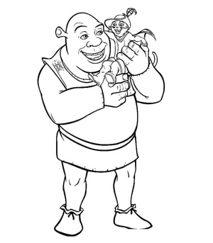 Shrek Holding a Cat Coloring Page