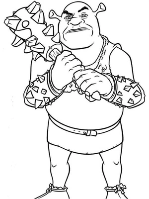 Shrek wielding a weapon Coloring Page