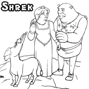 Three Main Characters from the "Shrek" Cartoon Coloring Page