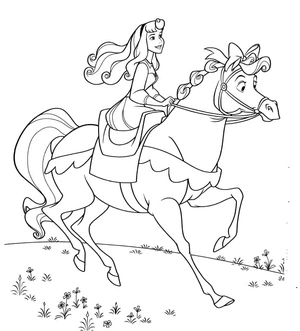 Aurora Riding a Horse Coloring Page