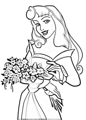 Aurora surrounded by blooming flowers Coloring Page