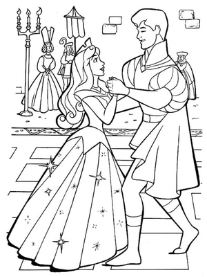 Aurora, the Princess, and Phillip, the Prince, Dancing Coloring Page
