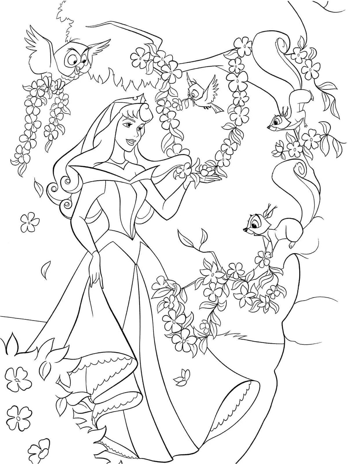 Aurora the Princess in the Enchanted Forest Coloring Page