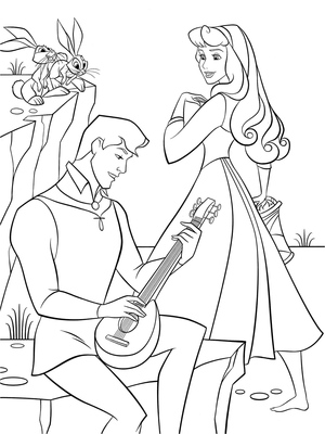 Prince Phillip with Princess Aurora - Coloring Page