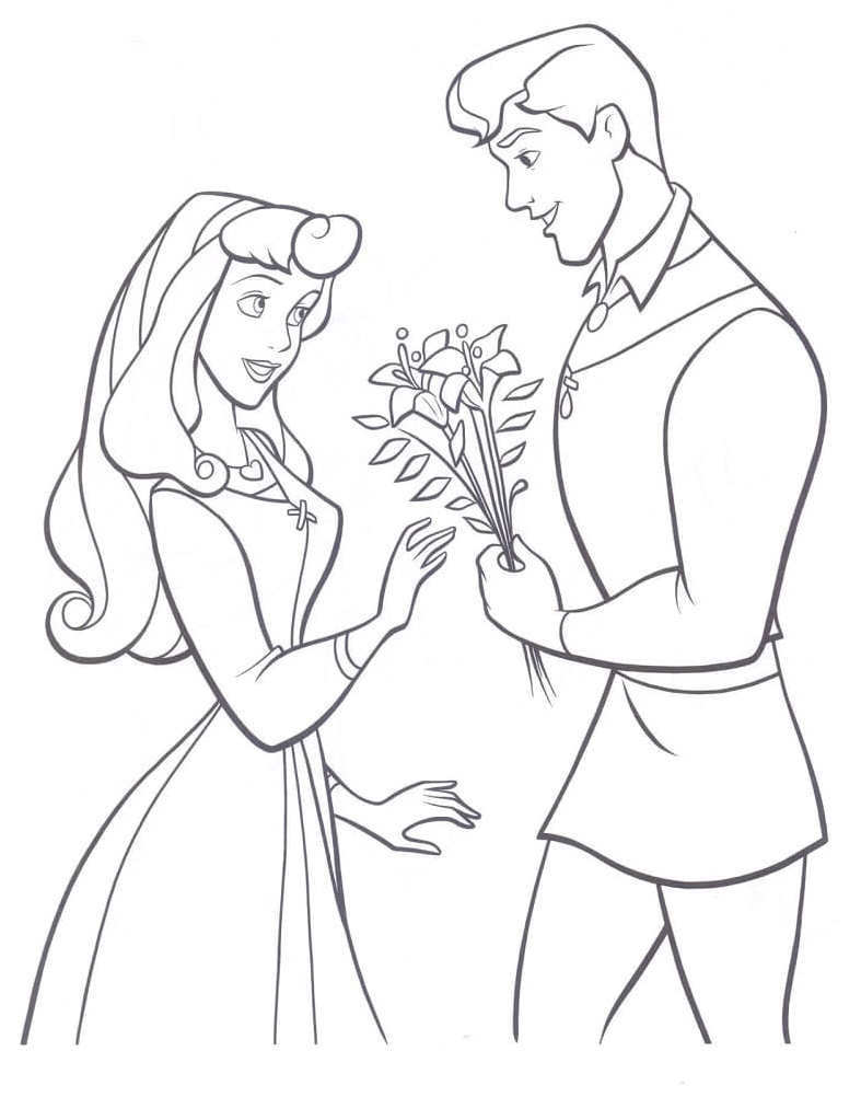 Princess Aurora and Prince Phillip Coloring Page