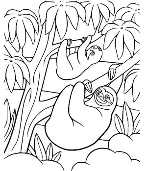 Coloring Page Featuring Adorable Sloths Coloring Page