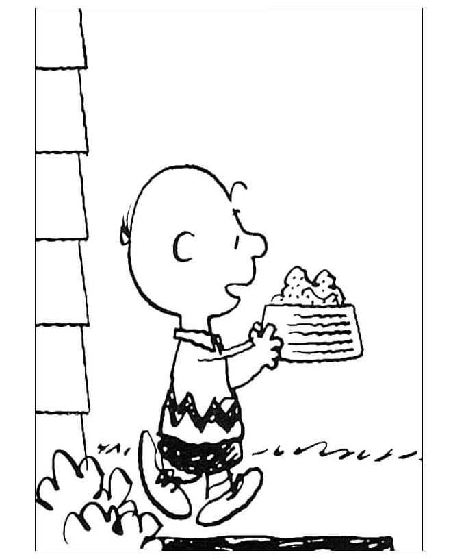 Charlie brings food to Snoopy. Coloring Page