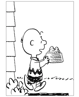 Charlie brings food to Snoopy. Coloring Page