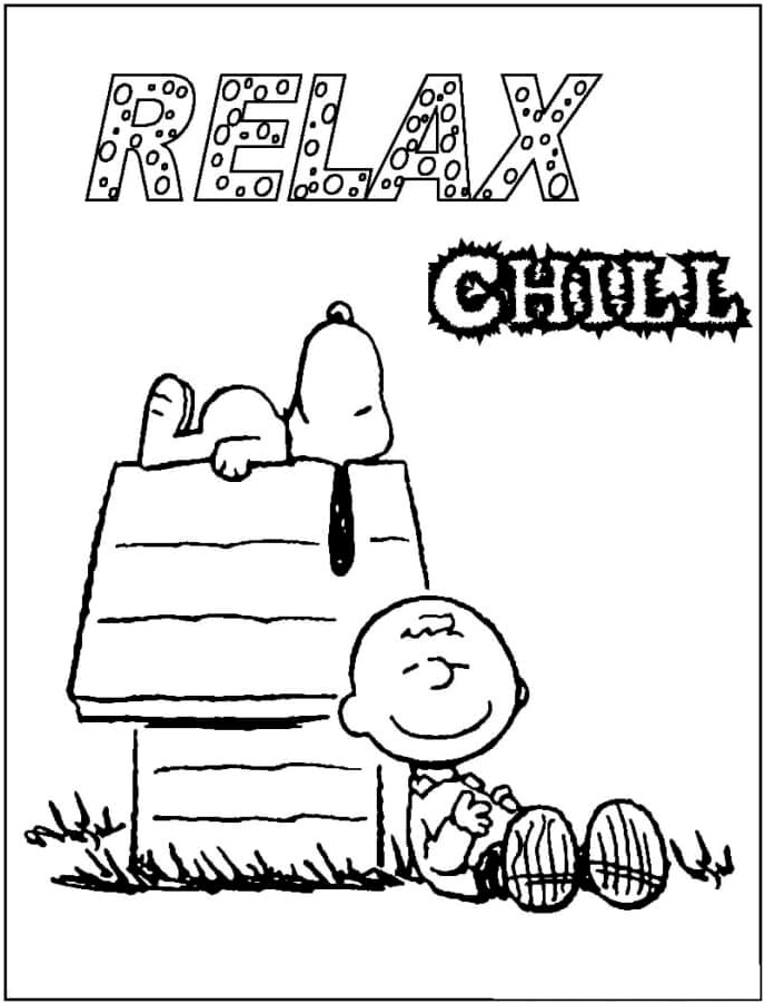 Charlie Relaxing with Snoopy Coloring Page