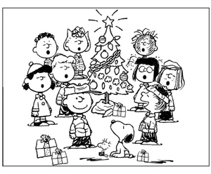Snoopy and Friends by the Christmas Tree