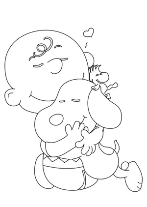Snoopy Embraced by Peanuts Coloring Page