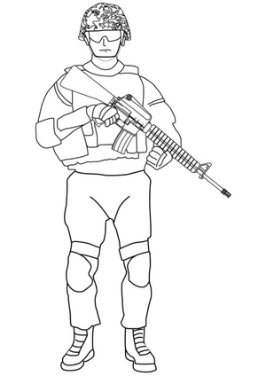 Soldier in Military Gear with a Helmet and Weapon