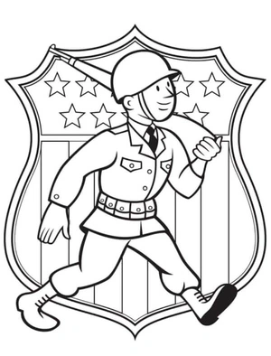 Soldier Walking with National Coat of Arms Coloring Page