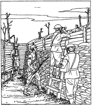 Soldiers Keeping Watch from a Trench Coloring Page