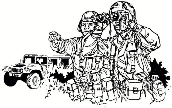 Tracking Enemies in the Military Coloring Page