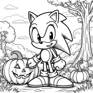Adorable Sonic on Halloween Coloring Page