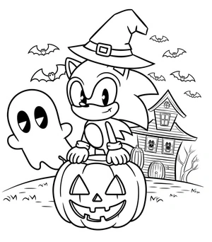 Sonic in a Halloween Haunt Coloring Page