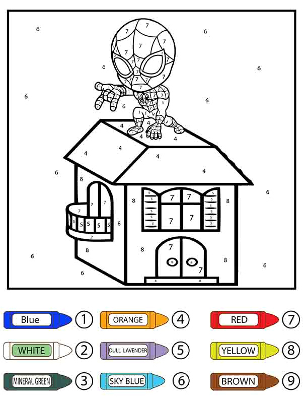 Color By Number Chibi Spiderman Coloring Page