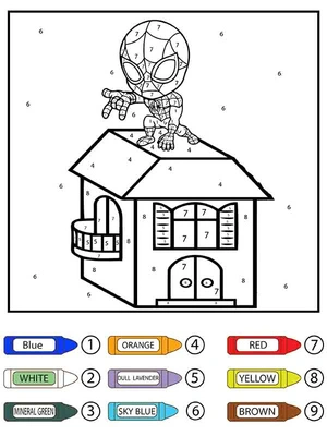 Color By Number Chibi Spiderman Coloring Page