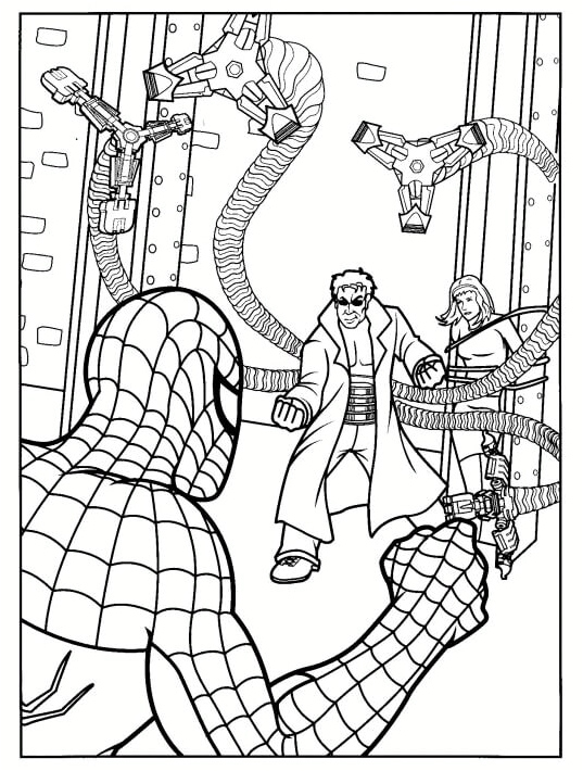 Spider-Man battling Doctor Octopus Coloring Page
