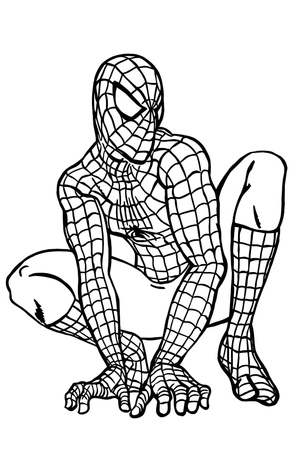 Spider-Man Crouched Down Coloring Page