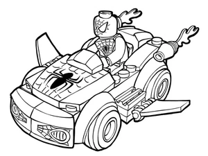 Spider-Man Driving a Lego Car Coloring Page