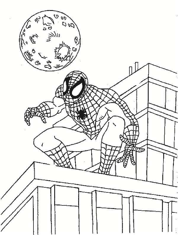 Spider-Man on the Rooftop Coloring Page