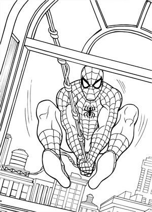 Spider-Man Swinging Outside the Window Coloring Page