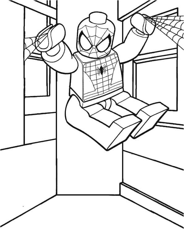 Spider-Man Swinging Through The Lego City Coloring Page