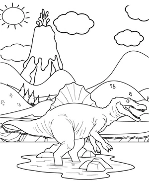 Spinosaurus with Volcano Coloring Page