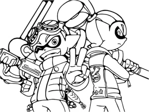 Sisters Ready to Swim on Painted Ink Surfaces Coloring Page