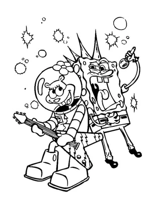 Spongebob and Rockstar Sandy Cheeks Coloring Page