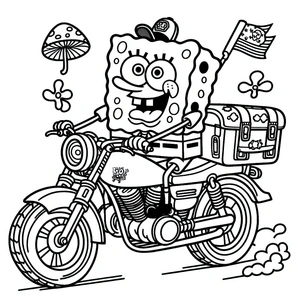 Spongebob is riding a motorbike Coloring Page